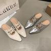 Fashion Female Shoes Butterfly-Knot Slippers Women Summer Increased Internal Low 2025 Silver Fabric Mary Janes PU Rubber Rome Butterfly-