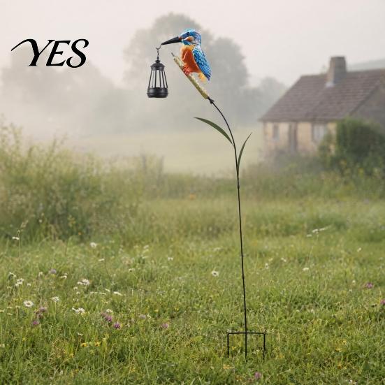 Warm Yellow Solar Light Garden Bird Light, Outdoor Hummingbird Kingfisher Lantern with Shaped Stake, Automatic On/Off Pathway for Yard Lawn