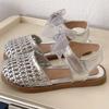 Summer Girls Closed Toe Woven Bird Nest Sandals Hollow Bow Decor Kids Beach Shoes