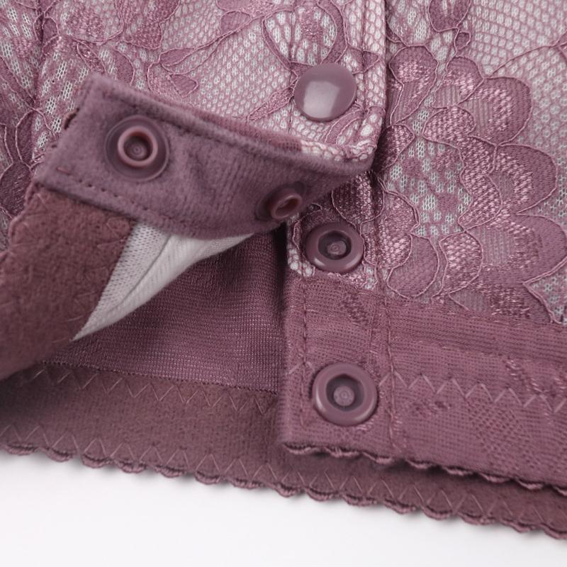 Lace Cup Front Button Bra Middle-aged and Elderly Underwear Women's Plus Size No Steel Ring Wide Shoulder Strap Vest Style Bra