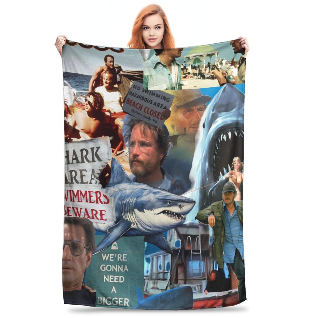 Soft BlanketKids Decorative Jaws 50th Anniversary Throw Blanket Flannel Bedspread For Home Decor Print Sofa Bed Cover