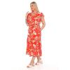 Flounce Sleeves Crew Neck Belted Floral Patterned Long Viscose Dress