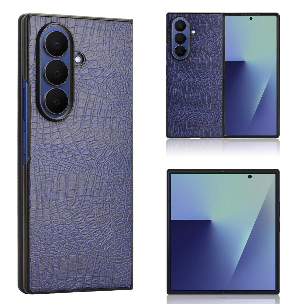 For Samsung Galaxy Z Fold7 5G Case Crocodile Texture Leather Coated Hard PC Phone Cover
