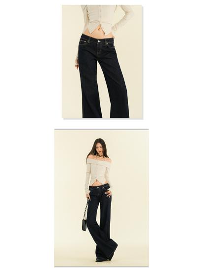Women's Original Blue Micro-Flare Low-Rise Jeans, Autumn/Winter 2024: Trendy Slimming Wide-Leg Style