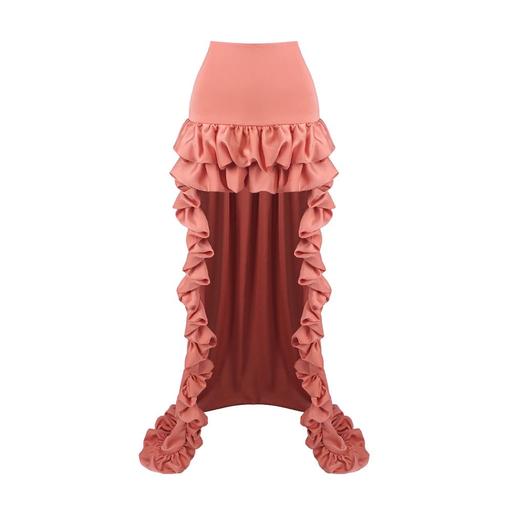 

Европейская и американская женская юбка-полусолнце с высокой талией, неровным подолом и рюшами Large оранжево-розовый