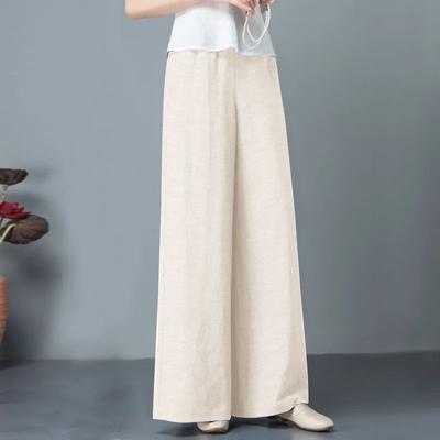 Calças Largas de Mistura de Linho Femininas Cintura Alta Soltas Casuais Palazzo Respiráveis Cor Sólida Calças Para o Dia a Dia