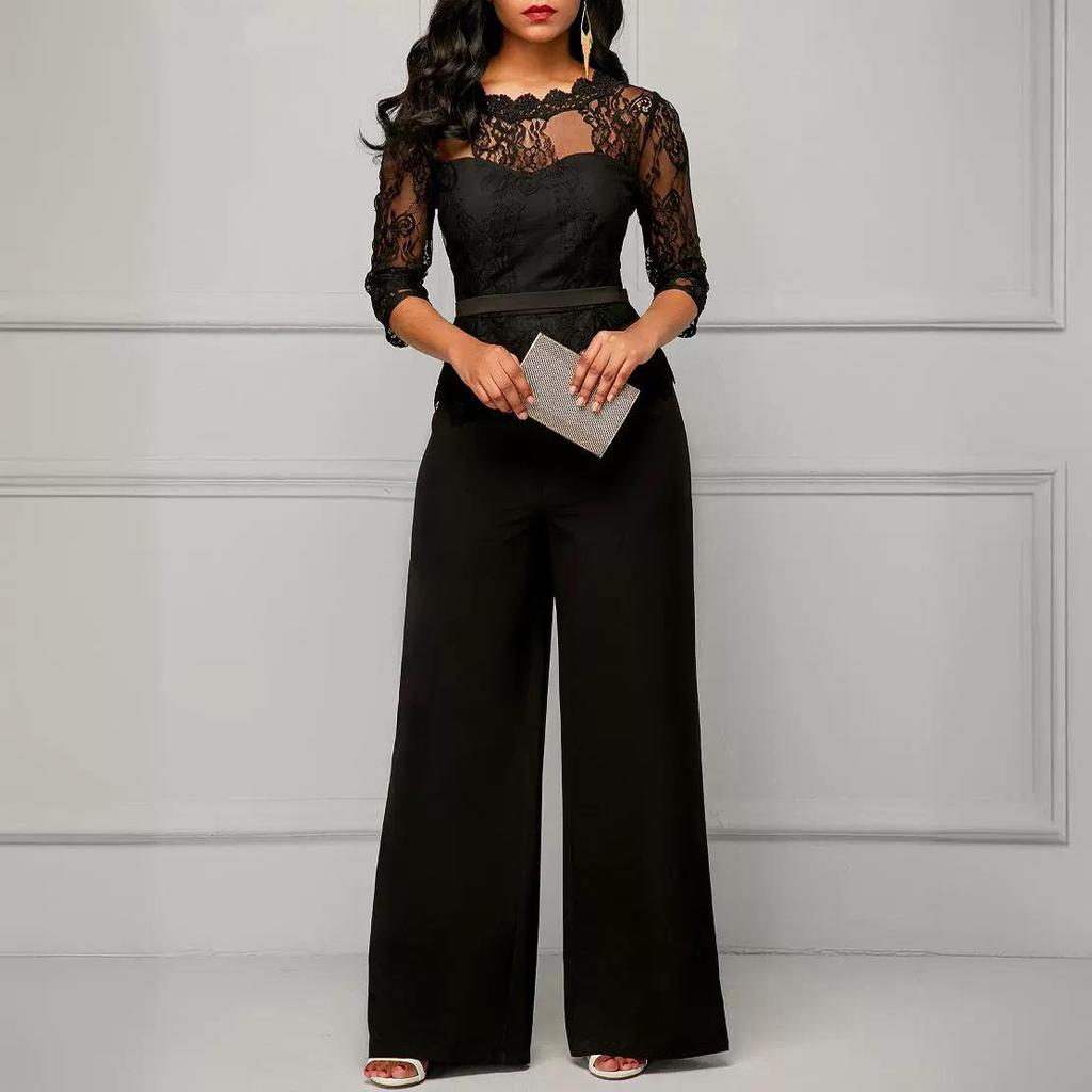 Europäischer und Amerikanischer Damen Sexy Spitzen-Jumpsuit