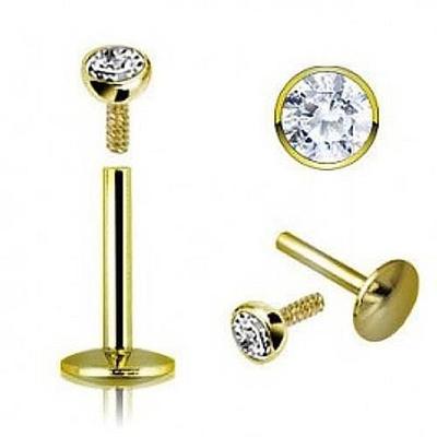 Labret Piercing Jewel Anodized Gold Crystal Rod 10mm