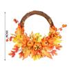 New 14 Inch Artificial Fall Rattan Wreath Harvest Thanksgiving Halloween Home Decor for Front Door with Pumpkins Maple Leaf Berry