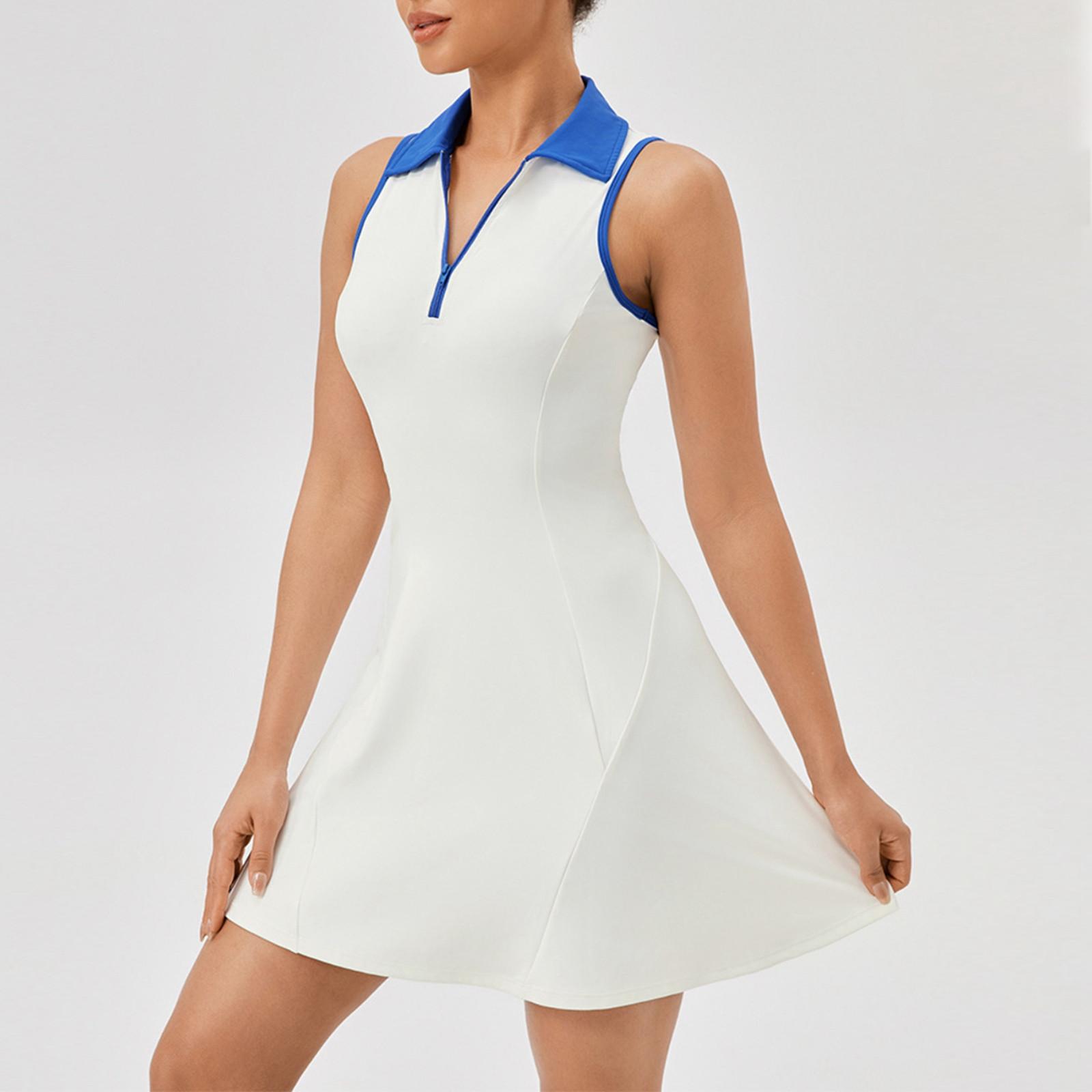 

Женское теннисное платье без рукавов с воротником на молнии, спортивные платья для гольфа XXL белый