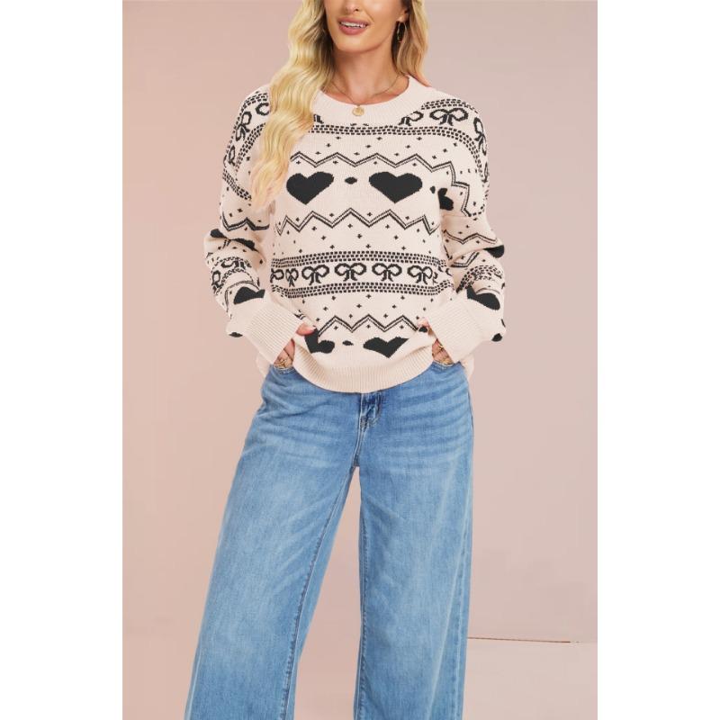 Hot Sale Valentine's Day Knitted Sweater Women's Fashion Casual Long Sleeve Love Pullover Sweater