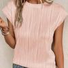 Fashion Tops Women Round Neck Pleated Slim Fit Summer T-shirt Short Flying Sleeve Blouse Women Solid Color Office Lady Tee Shirt 24135