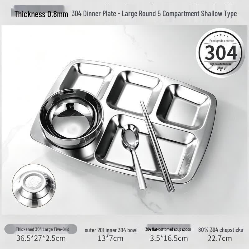 Stainless Steel Divided Lunch Plate Set