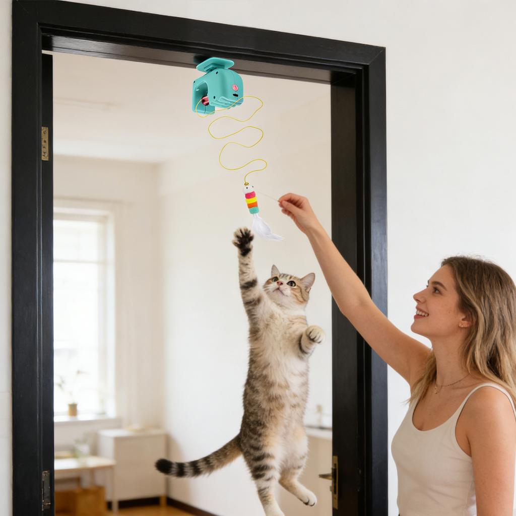 Lifting Retractable Cats Toy, Interactive Electronic Teaser With Random Up & Down Movement, USB Rechargeable Hanging Door Cats Toy For Indoor Cats