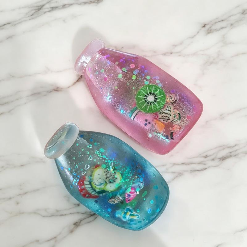 Fruit Hard Candy Glass Bottle Shaped Stress Ball Transparent Soft Squeeze Fidget Toy for Kids Adults Anxiety Relief Office Desk Use
