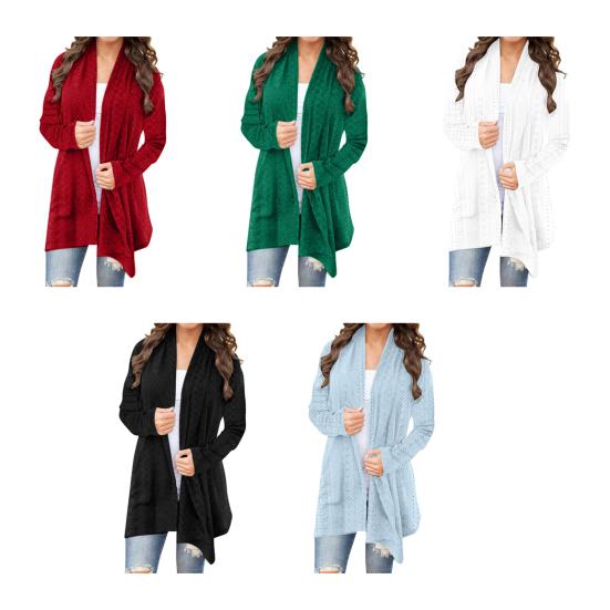 Women's Long Crochet Cardigan Sweater Long Sleeve Open Front Knitted