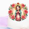 Cartoon Virgin Mary with Pink Roses Wall Sticker PVC Self-Adhesive Removable for Living Room Entryway Bedroom