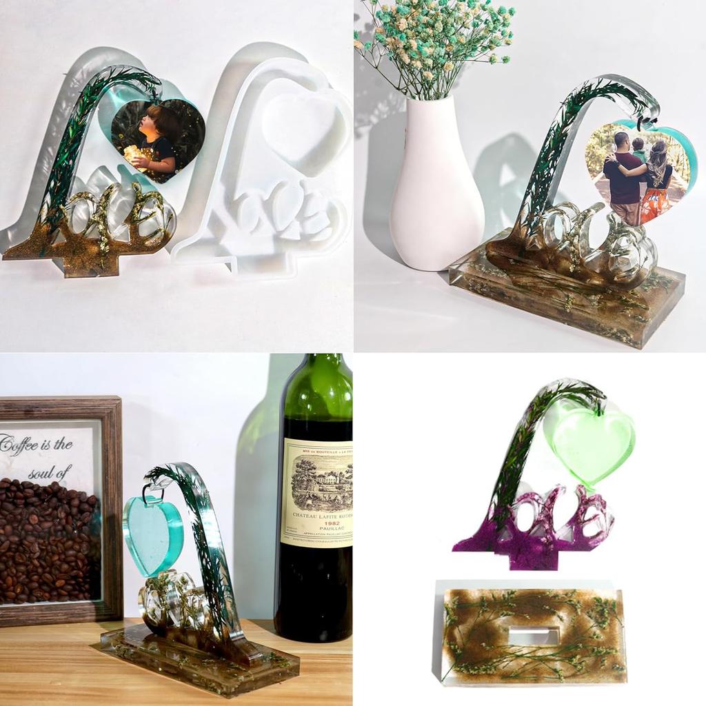 Large Picture Frame Resin Molds, Silicone Molds for Epoxy Resin, Heart and Stand Epoxy Casting Mold for DIY Photo Frame Art Craft Home Decor Wedding