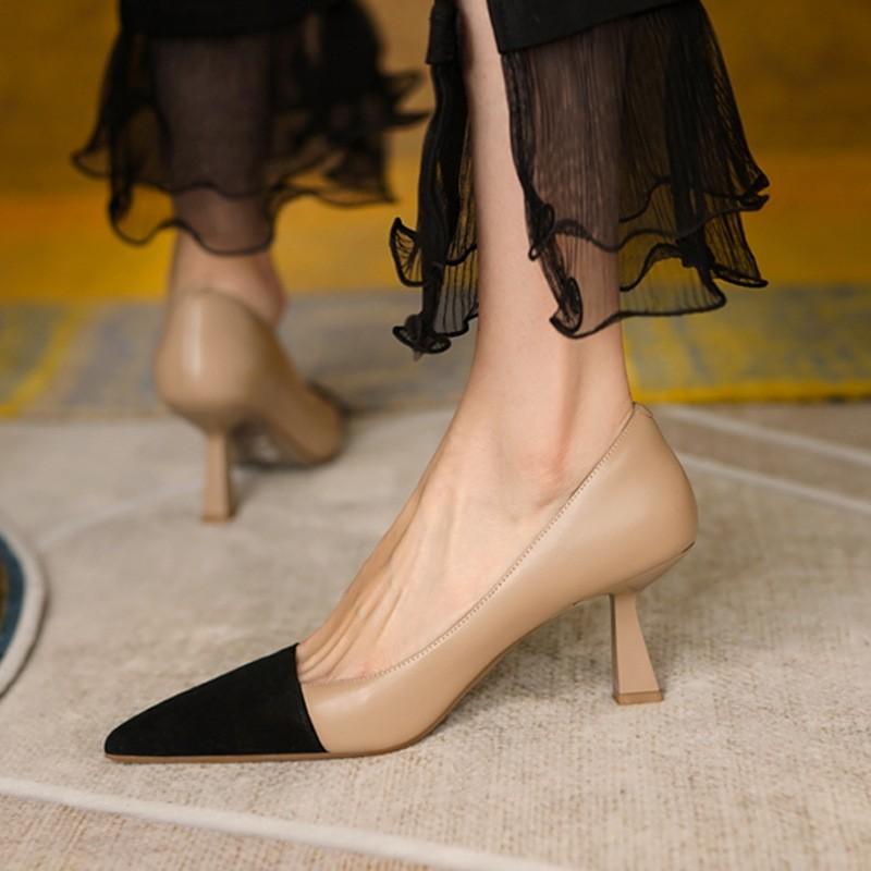 

New high heels women s thin heels pointed foreign style design sense niche temperament Muse Fan Xiaoxiangfeng single shoes 39 абрикосовий