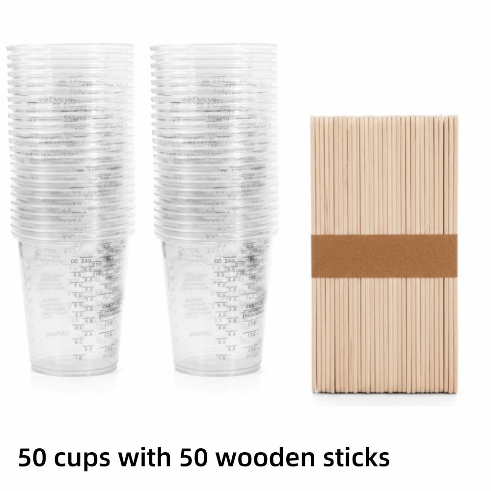 

Disposable Disposable Measuring Cups With Stirring Sticks Plastic Mixing Cups Epoxy Resin Mixing 50 cups and sticks