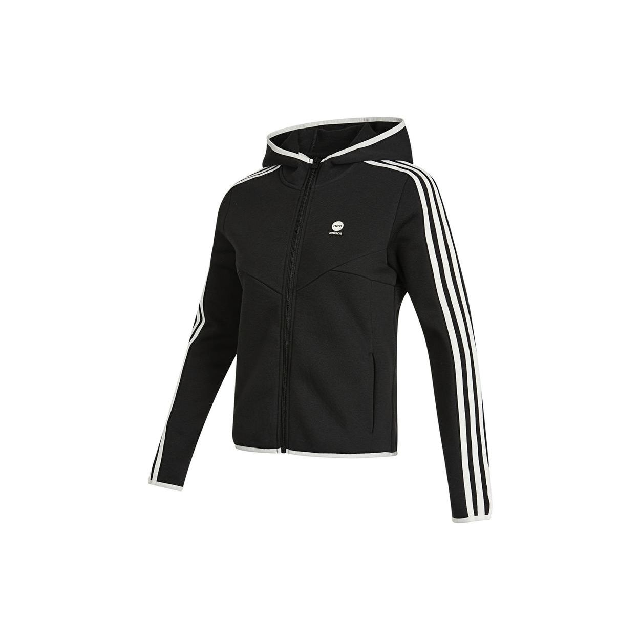 Adidas Neo SS22 Side Stripe Logo Hooded Jacket Women Black HM7421 XS