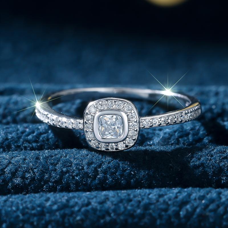 Jemný prsten z ryzího stříbra S925 s klasickým zářivým kubickým zirkonem CZ pro ženy, jemný šperk na svatbu a pro nevěstu