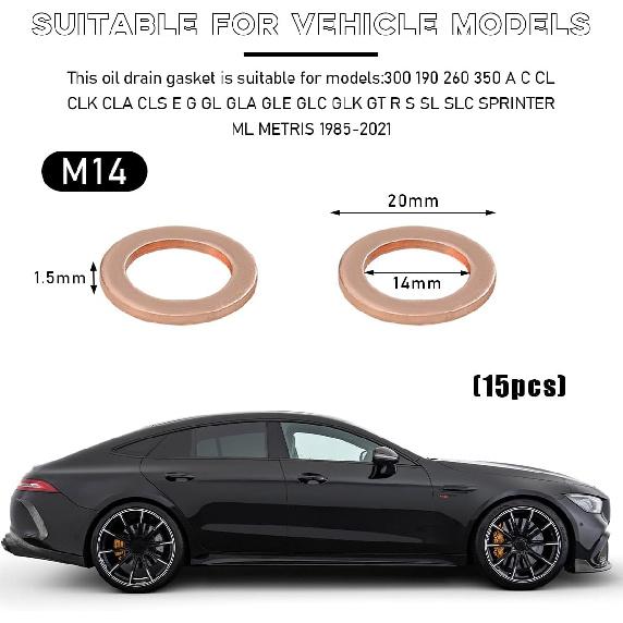 Povtii 15PCS Oil Drain Plug Gasket, 14mm Copper Oil Crush Washer Compatible with OEM PN Part 007603-014106, Car Accessories for Oil Drain Plug Washer