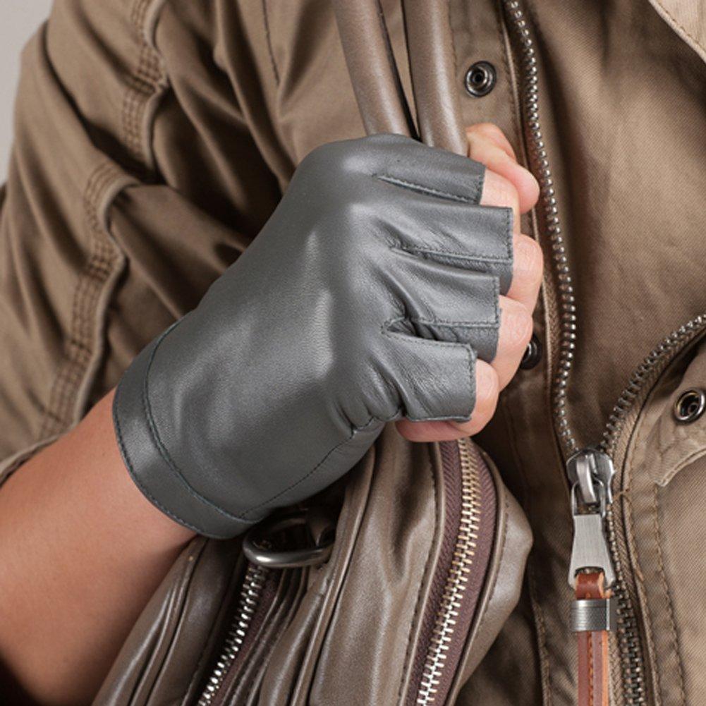 Nappaglo Short Genuine Leather Fingerless Gloves with Silk Perfect for and and Motorcycle Use Men's Lining, Summer, Spring, Fall, Commuting, Exercise,
