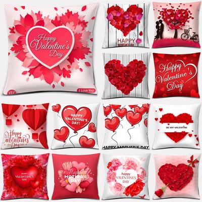 Taie d'oreiller décorative carrée Saint-Valentin Rose Motif Amour Romantique Housse de coussin pour canapé de salon