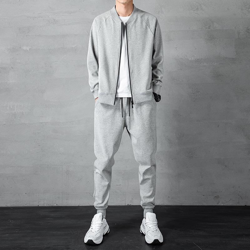 

Men s Solid Color Cotton Casual Sports Suit: Cardigan Hoodie Two-Piece Set (Spring/Autumn); Customizable Print/Embroidery Logo. 3XL
