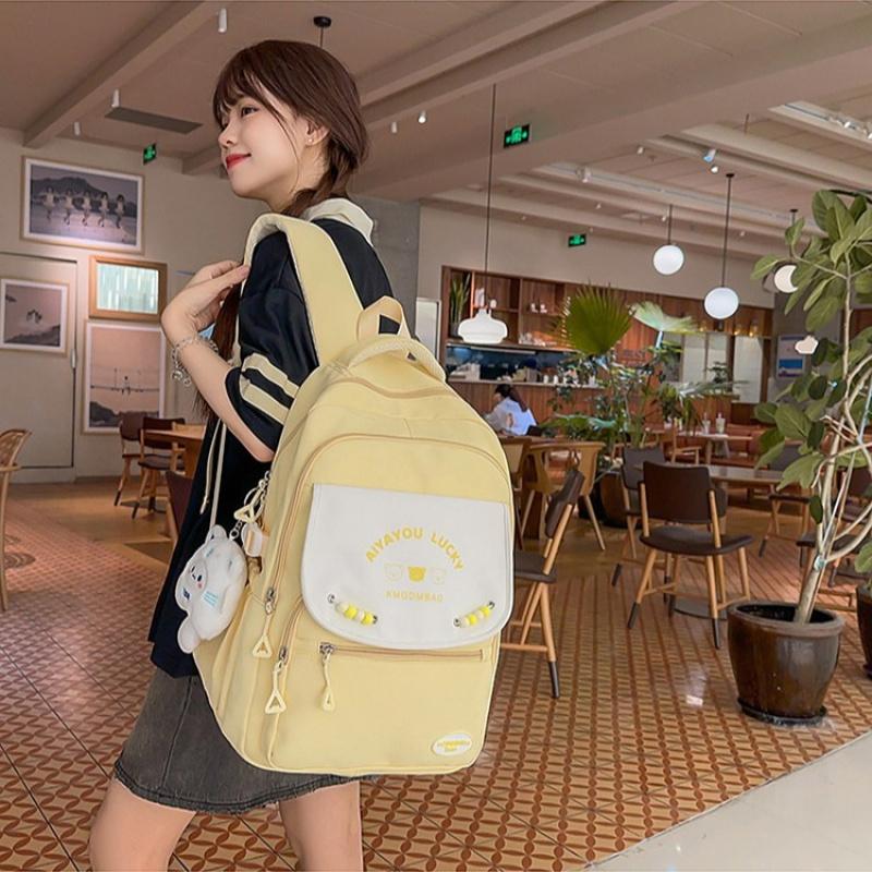 Nuovo Zaino di Alto Valore in Stile Giapponese e Coreano a Blocchi di Colore Fresco per Ragazze Studentesse di Scuola Elementare e Media Borsa a Doppia Spalla con Lettera Totoro