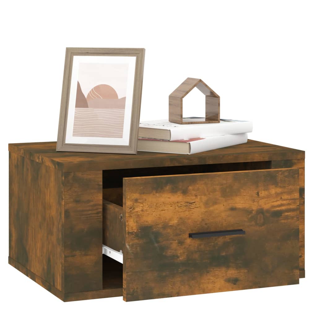 Wall Mounted Nightstand Smoked Oak 50 X 36 X 25 Cm