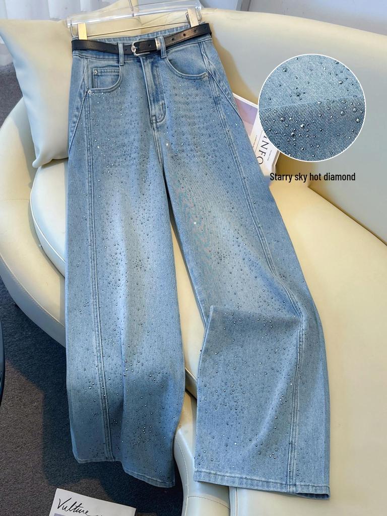 Spring 2026 Women's Retro Wide-Leg Rhinestone Jeans