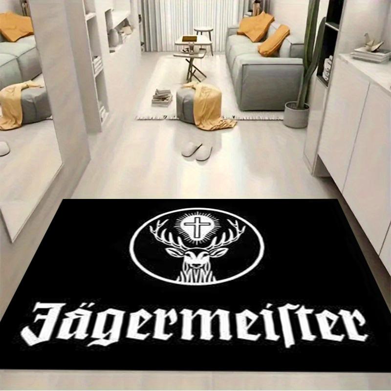 Jagermeister Hirsch Logo Schwarzer Hintergrund Teppichboden Vintage Bar Rutschfeste Rechteckige Fußmatte Man Cave Gaming Zimmer Wohnzimmer Schlafzimmer Heimdeko Teppich 40x60cm( 15x23in ) white