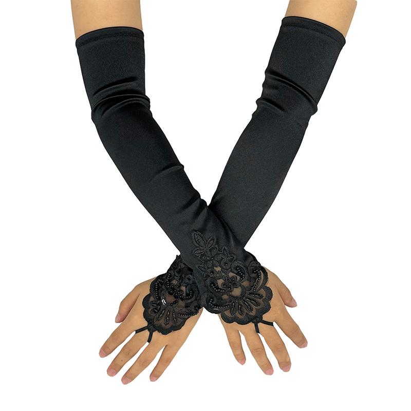 Damen Satin Haken Finger Lange Fingerlose Handschuhe Retro Stil Oper Abendkleid Zubehör Etikette Hohe Elastizität Hochzeit