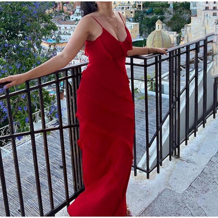 Sexy Elegante Dames Backless Mouwloze Spaghetti Bandjes Ruches Maxi Jurk voor Feest Club Zomerjurken