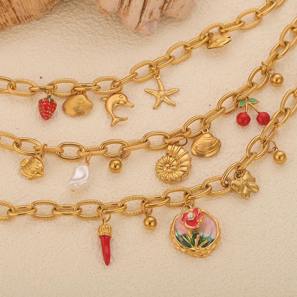 GIOIO Stainless Steel Starfish Seashell Bracelet Gold-Plated Pendant Bracelets For Women Jewelry Waterproof Trendy Jewelry Gift