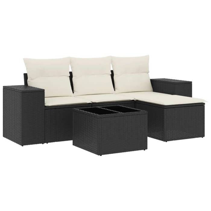 VidaXL Salon de Jardin avec Coussins 5 pcs, Canapés de Terrasse, Ensemble de Meubles de Patio, Mobilier d'Extérieur, Noir 3254813