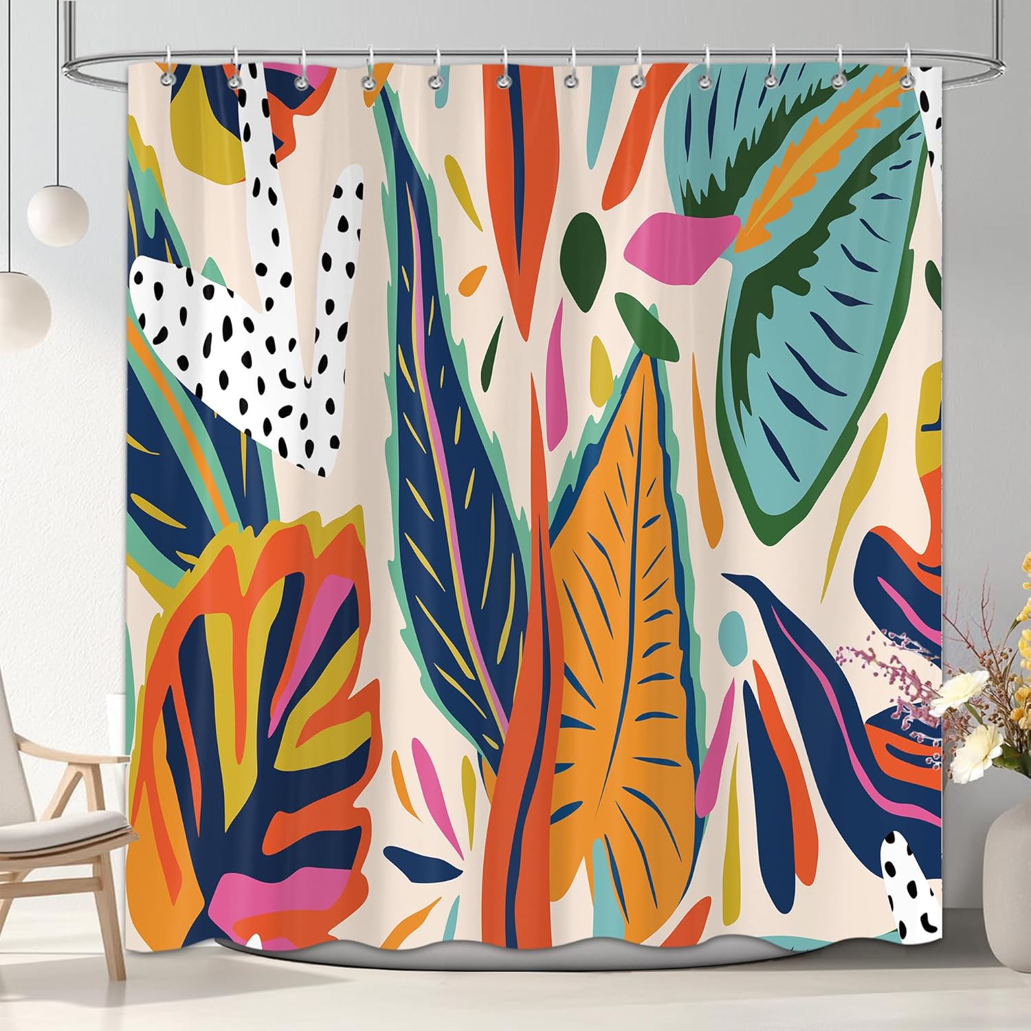 

Colorful Abstract Shower Curtain 72X72Inch Waterproof Bath Curtian Accessory Set 12 Hooks, Boho Tropical Floral Bath Curtain Set 120x180CM