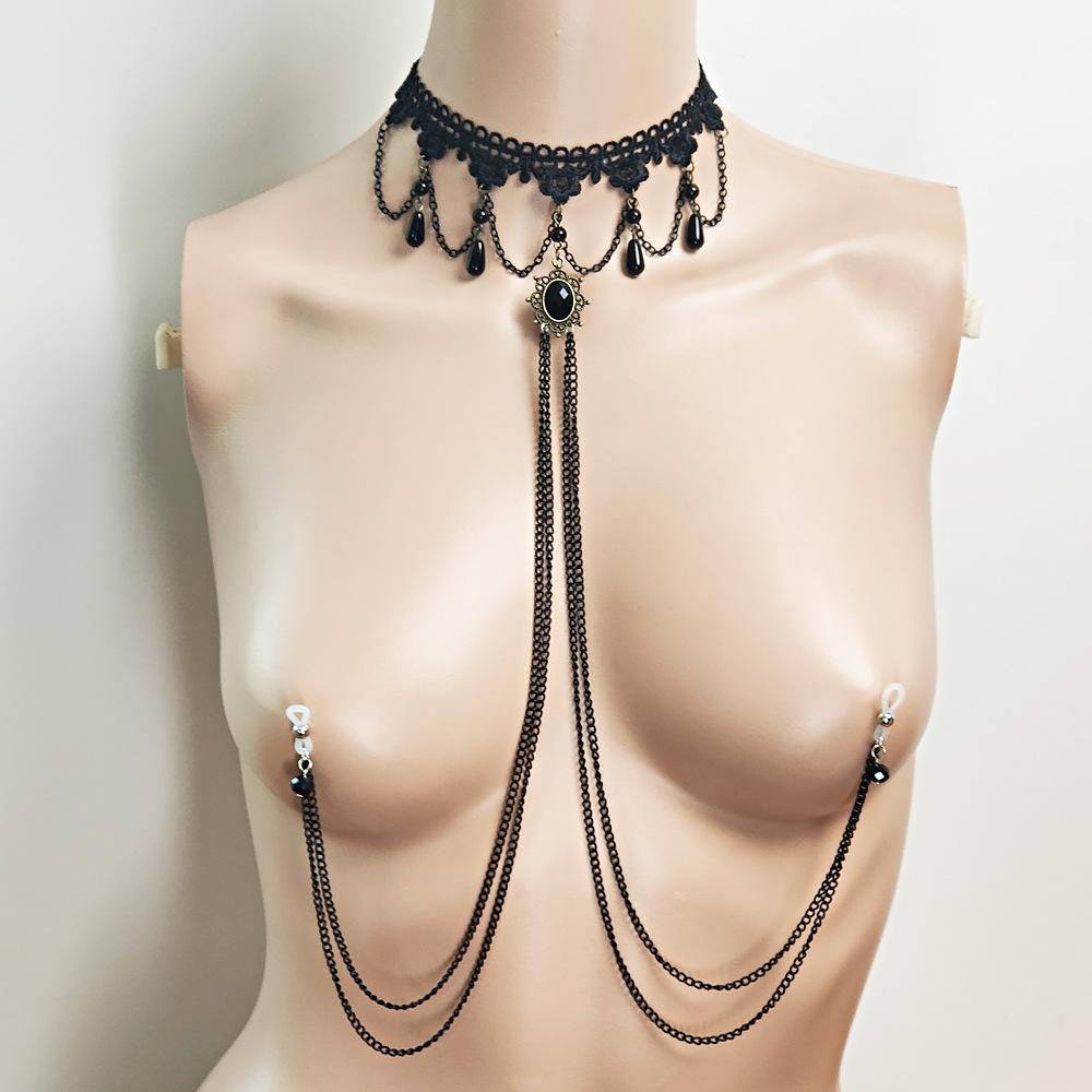 Practical and Sexy Nipple Ring Tassel Necklace Chest Chain Body Chain Summer Nipple Chain Tight Corset Chain Lace Nipple Chain