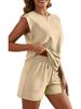 Women's 2026 Summer Solid Color Two-Piece Set: Round Neck Top & Pocket Shorts
