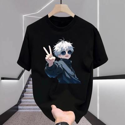 Summer Round Neck Anime Character Printed T-shirts Handsome and High-end Top Fashionable Casual Pure Cotton Short Sleeved Men's T-shirts