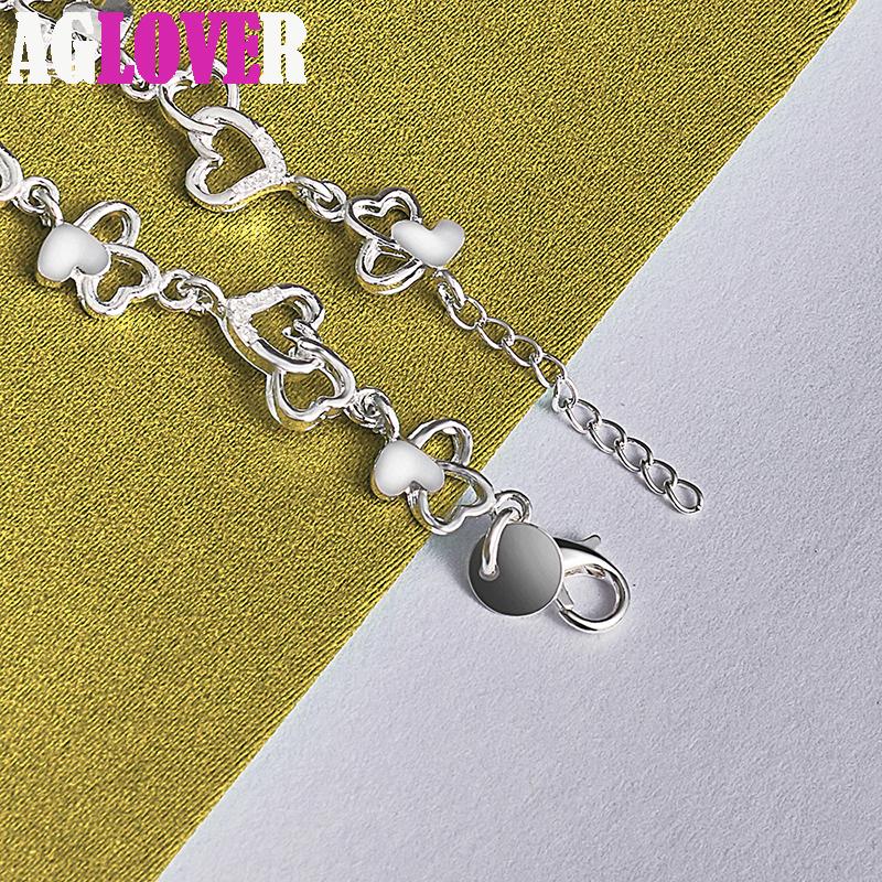 925 Sterling Silver FULL Heart AAA Zircon Chain Bracelet Jewelry