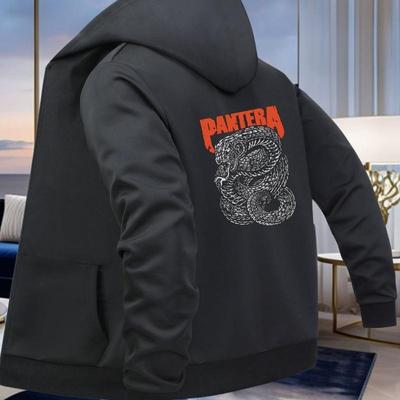 Metalowe Szaleństwo Spotyka Estetykę Vipera! Bluza z kapturem z nadrukiem pantery – Niezbędna dla hardcore'owych trendsetterów