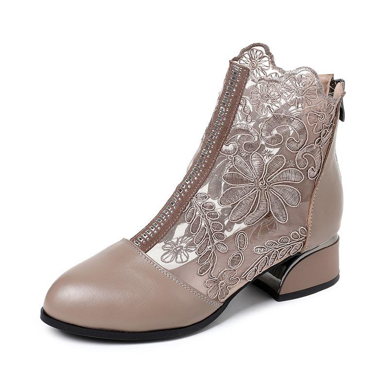 Fashion GKTINOO Women's Shoes Lace Genuine Cow Leather Spring Summer Fashion Boots Thick Heel Round Toe Ankle Boots Shoe Plus Size 35-43