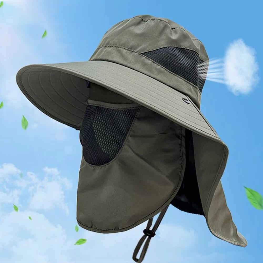 Summer Sun Hats Uv Protection Outdoor Hunting Fishing Cap For Men Women Hiking Camping Visor Bucket Hat Neck Flap Fisherman Hat