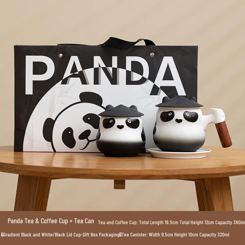 Cute Panda Ceramic Coffee Mug with Tea Caddy