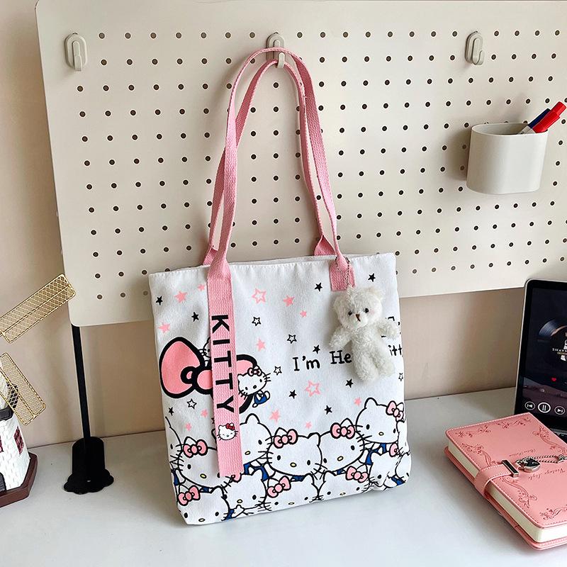 Women's Cute Cartoon Canvas Handbag - Versatile, Large Capacity Shoulder Tote