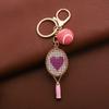 Alloy Inlaid Rhinestone Tennis Racket Keychain Mini Felt Ball Sports Keychain Pendant  for Women