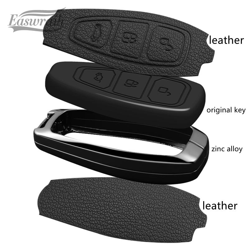 Auto Zinc Alloy Genuine Leather Key Fob Cover Case Mount Fit For Ford Fiesta Iv Focus Galaxy Fusion Mondeo Iv B-Max C-Max S-Max Kuga Ecosport
